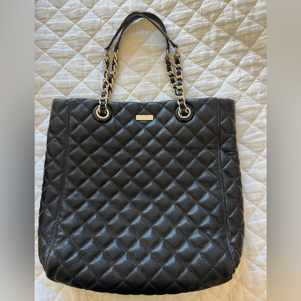 Kate Spade Black Quilted Tote with Chain Straps
